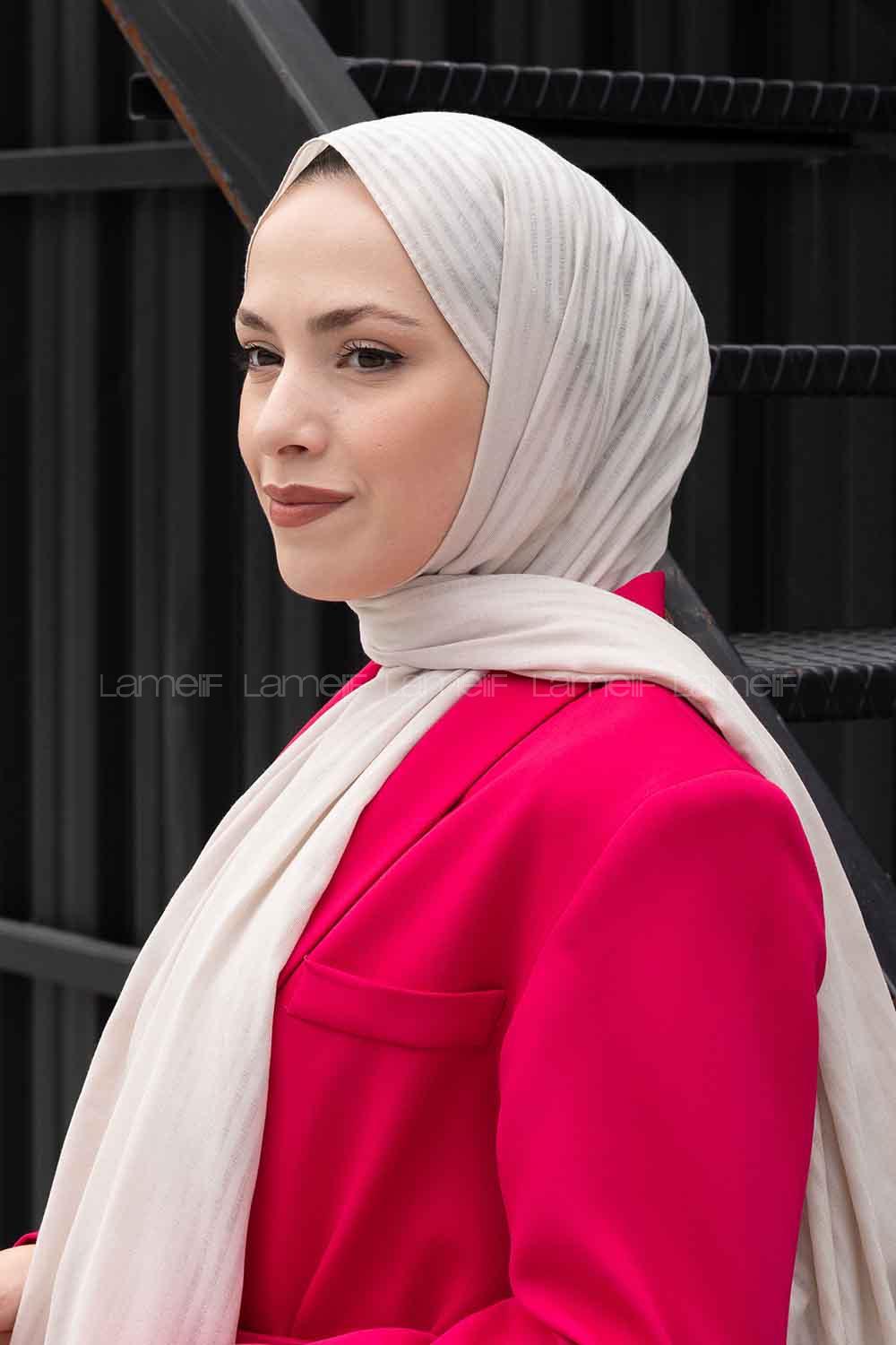 Lamelif Cotton Line Şal Açık Taş