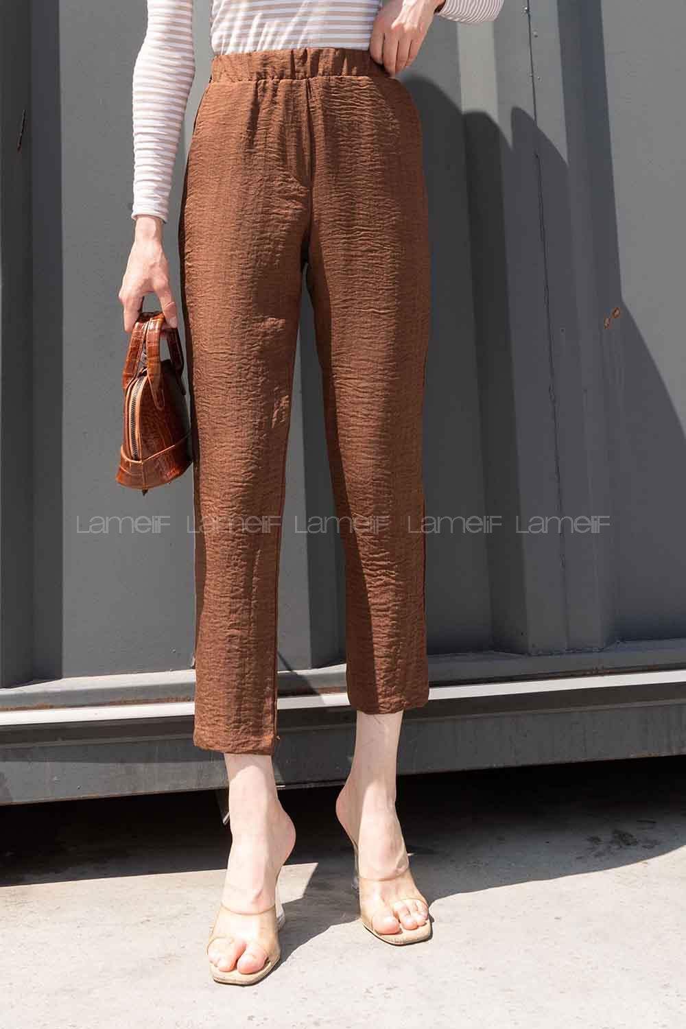 Bitter Brown Linen Cotton Fabric High Waist Elastic Waist Comfortable Pants