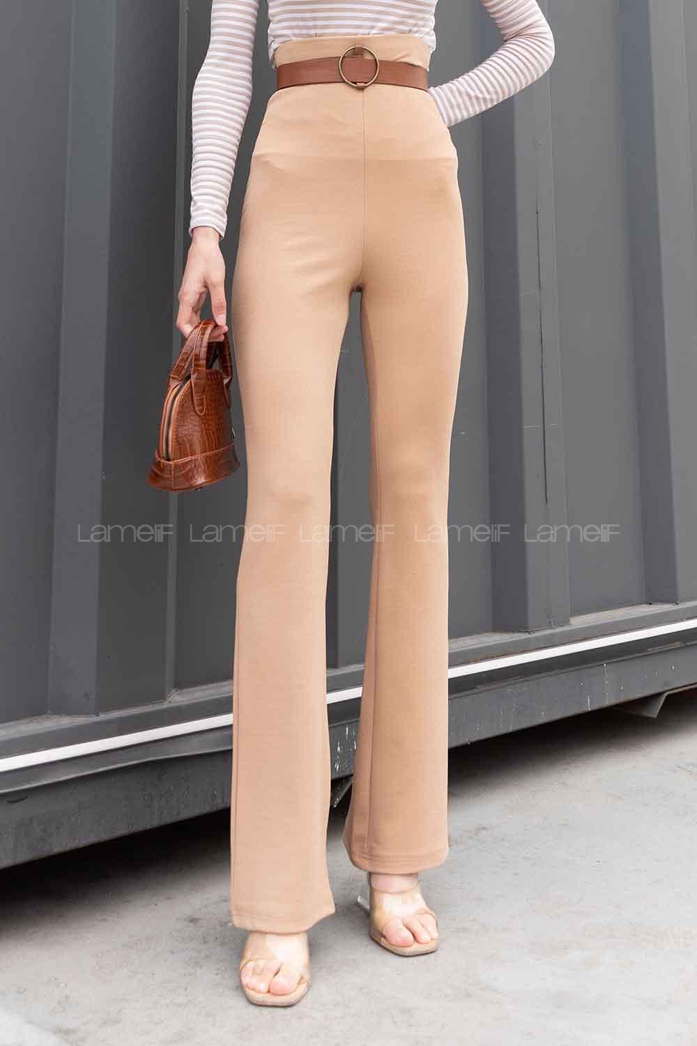 Camel Crepe Fabric High Waist Elastic Waist Comfortable Pants
