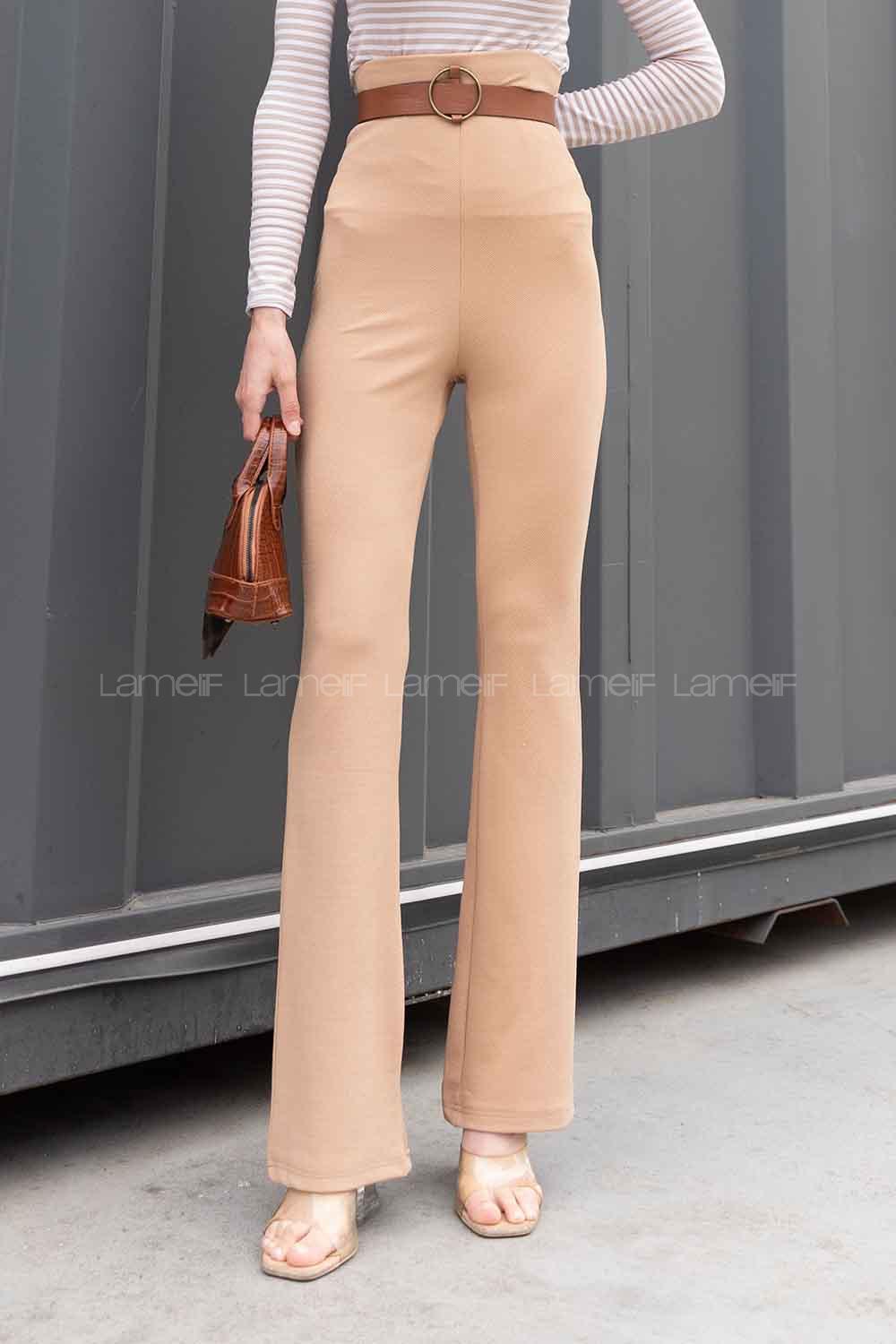 Camel Crepe Fabric High Waist Elastic Waist Comfortable Pants