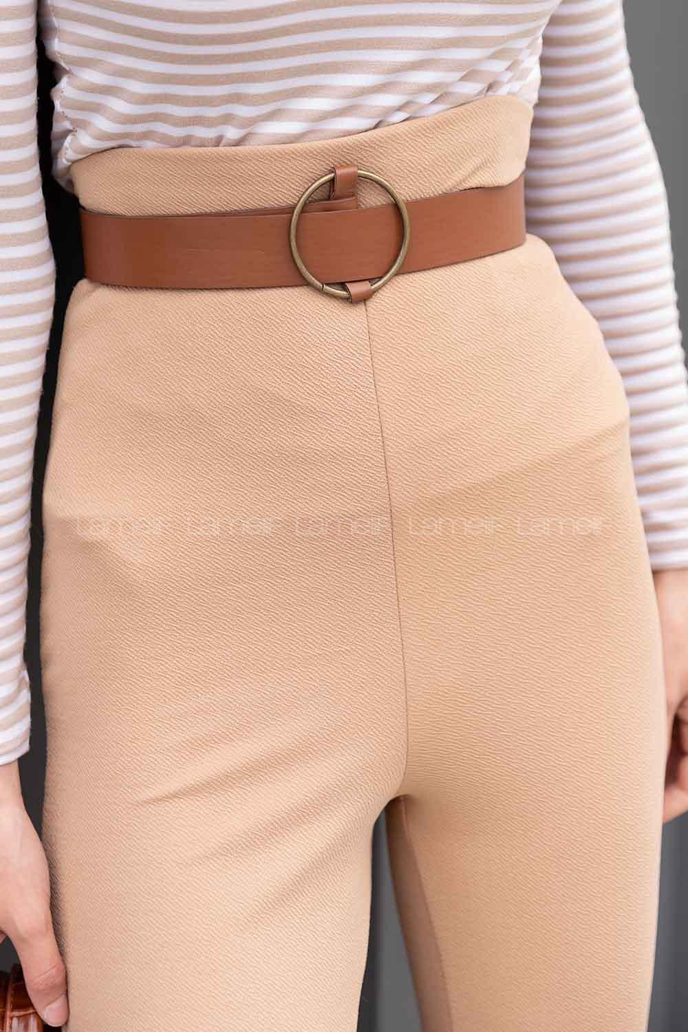 Camel Crepe Fabric High Waist Elastic Waist Comfortable Pants