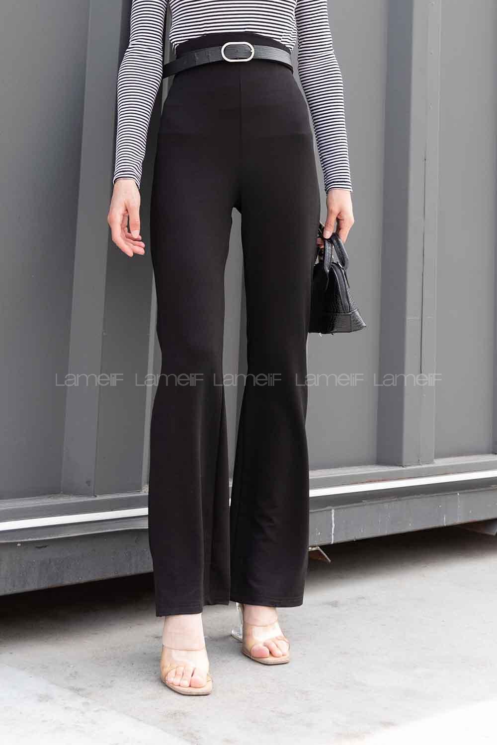 Black Crepe Fabric High Waist Elastic Waist Comfortable Pants