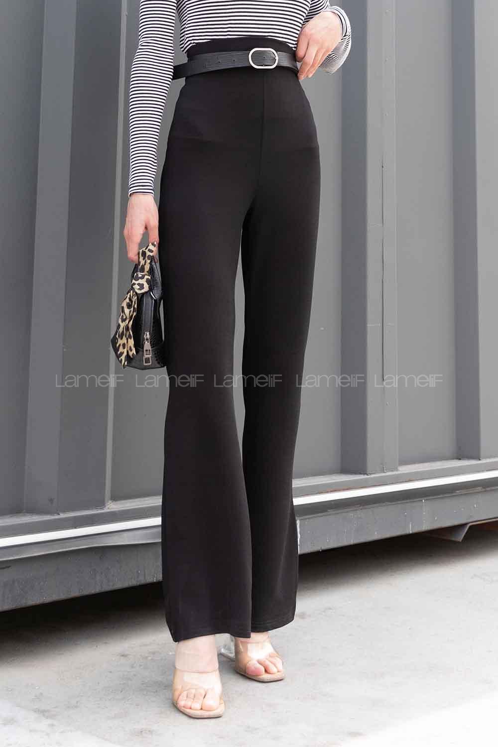 Black Crepe Fabric High Waist Elastic Waist Comfortable Pants