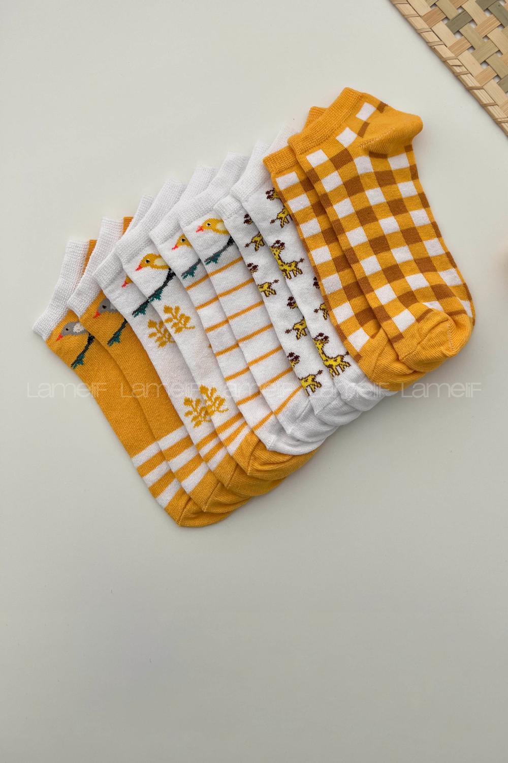 Lamelif  5li Kuş Desenli Patik Çorap