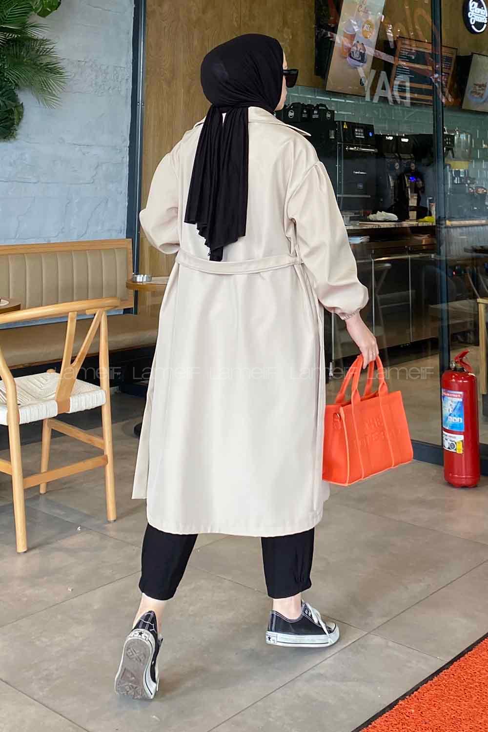 Lamelif  Kol Elastik Detaylı Trençkot Taş Rengi