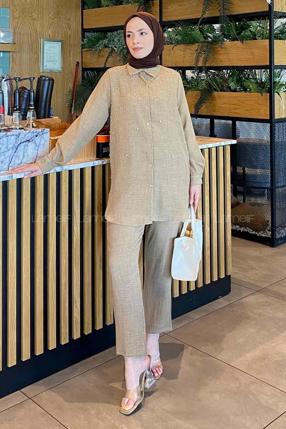 Lamelif Viola Taşlı  İkili Takım Vizonrengi