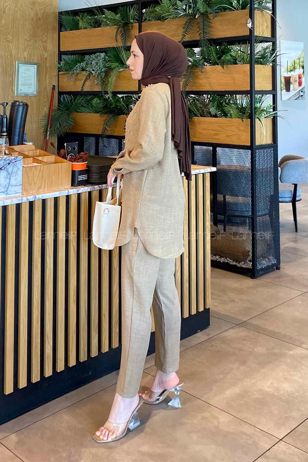 Lamelif Viola Taşlı  İkili Takım Vizonrengi