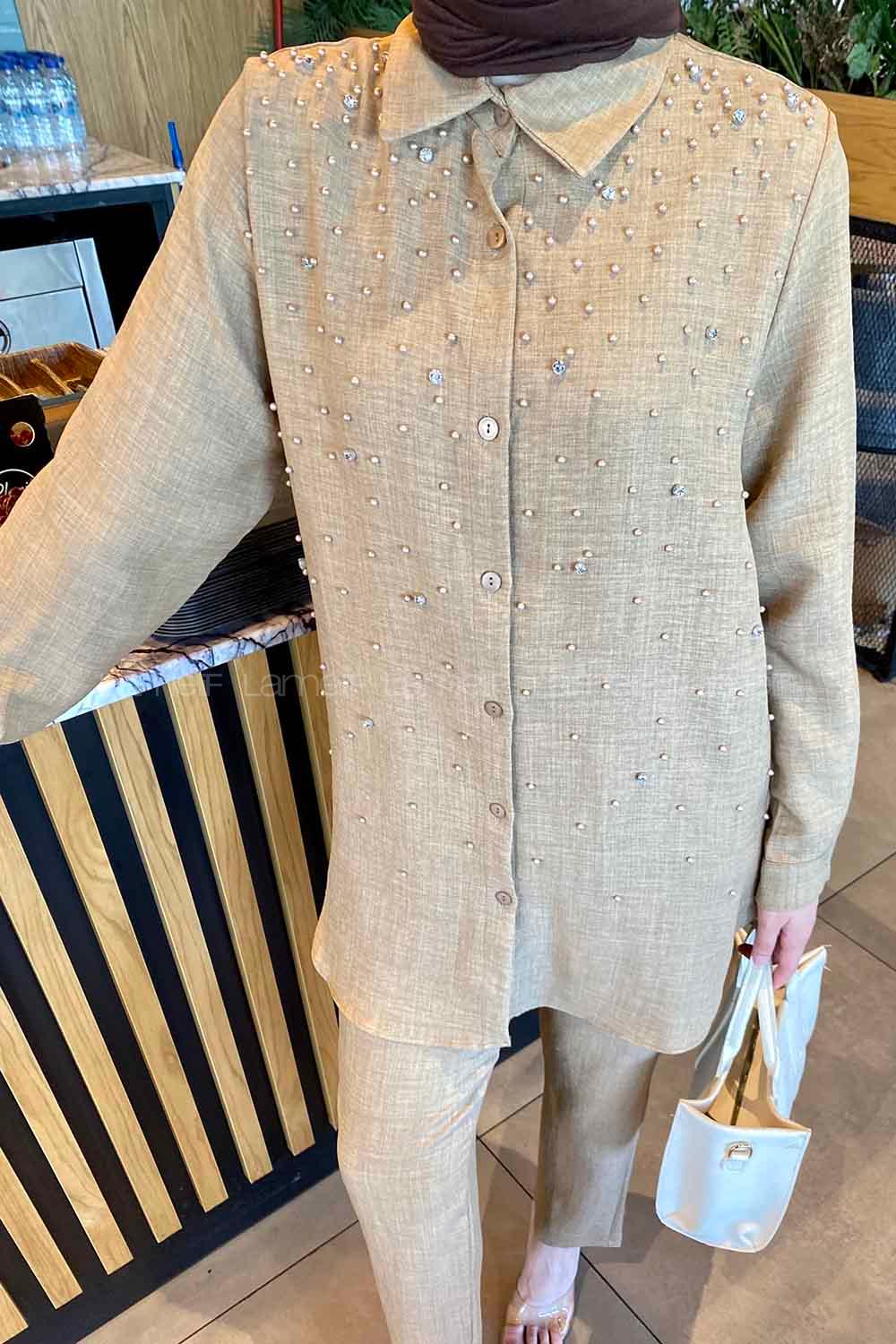 Lamelif Viola Taşlı  İkili Takım Vizonrengi