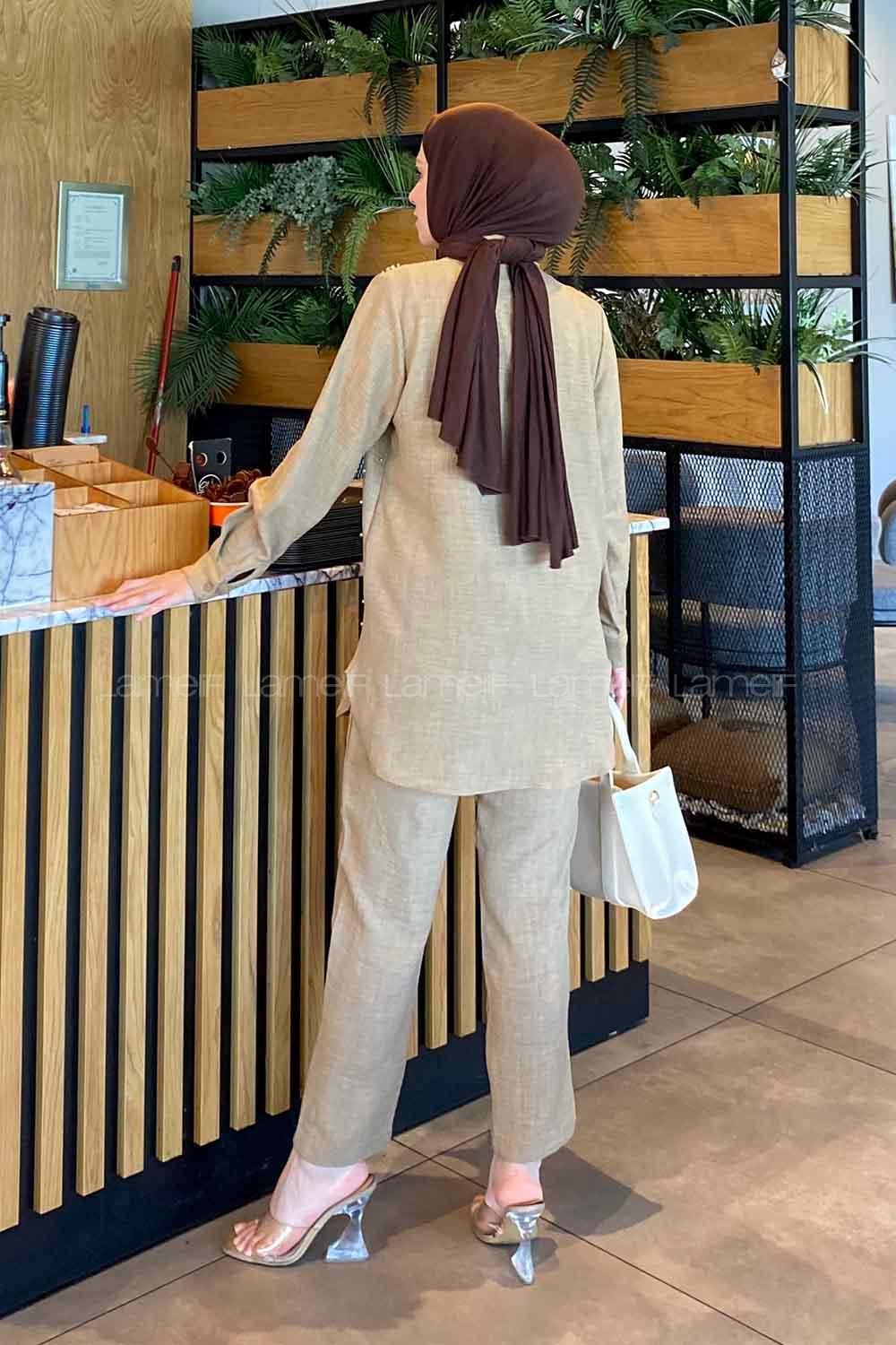 Lamelif Viola Taşlı  İkili Takım Vizonrengi