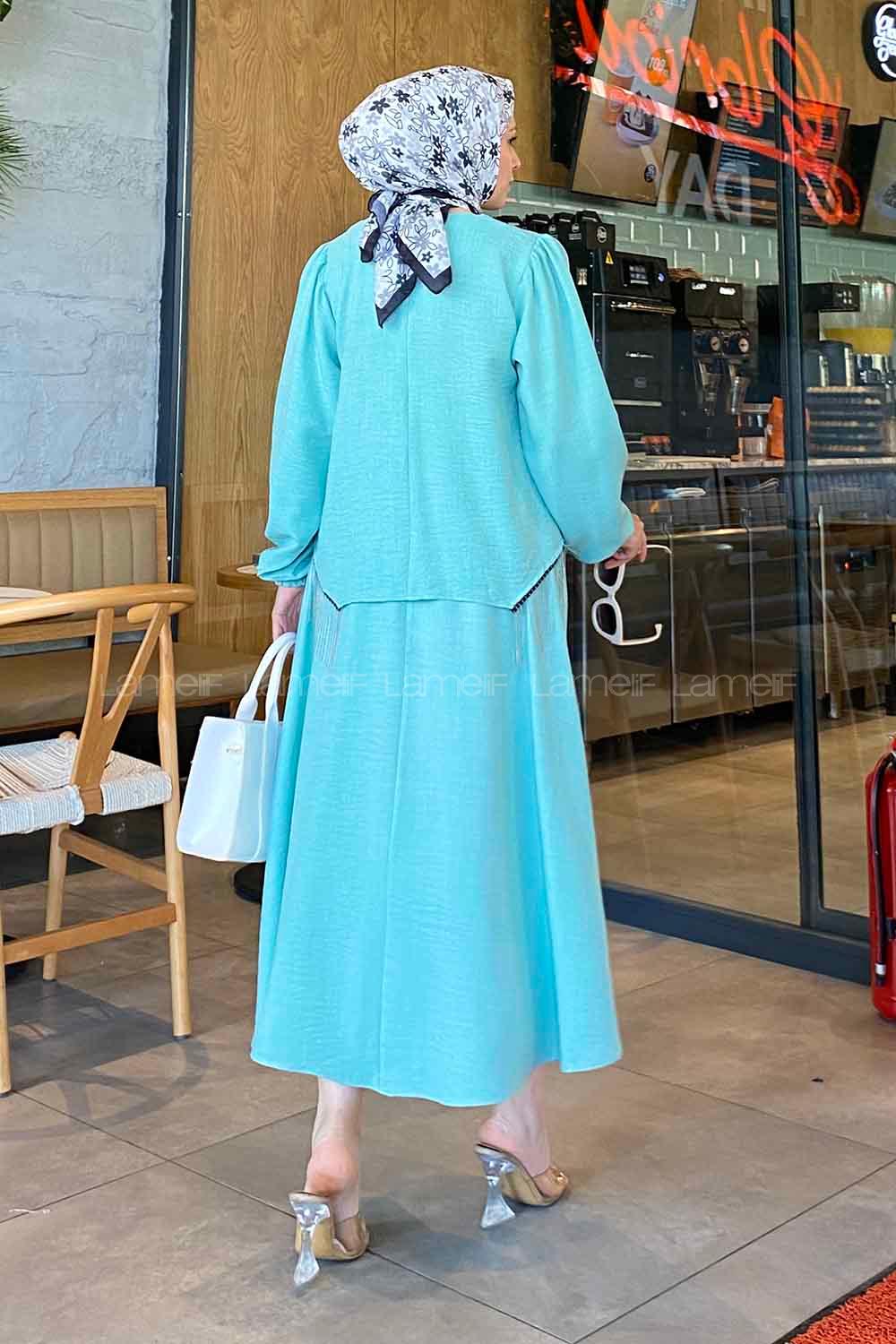 Lamelif Simona Zincir Detaylı Etekli Takım Su Yeşili