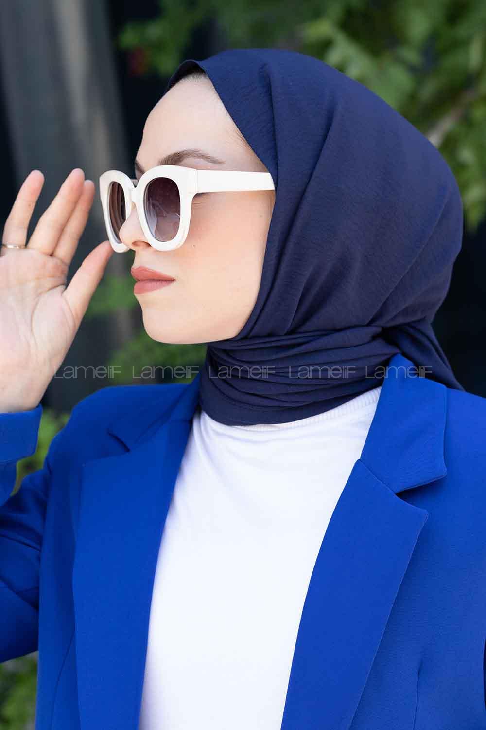 Midnight Blue Cotton Fabric Straight Shawl