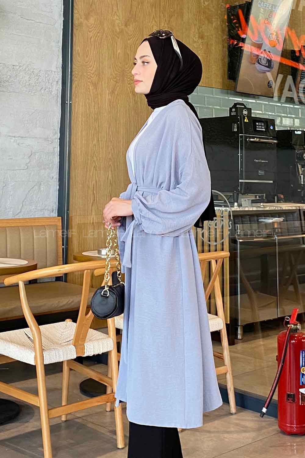 Gray Bat Sleeve Arm Without Accessories Viscose Fabric Straight Kimono