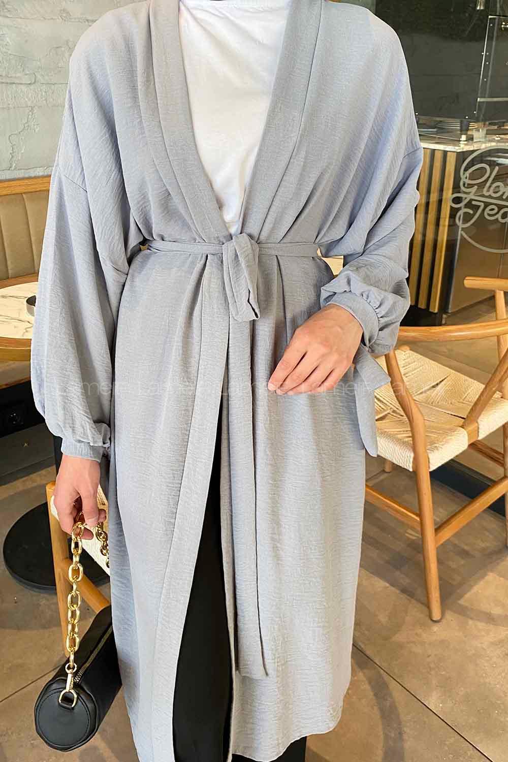 Gray Bat Sleeve Arm Without Accessories Viscose Fabric Straight Kimono
