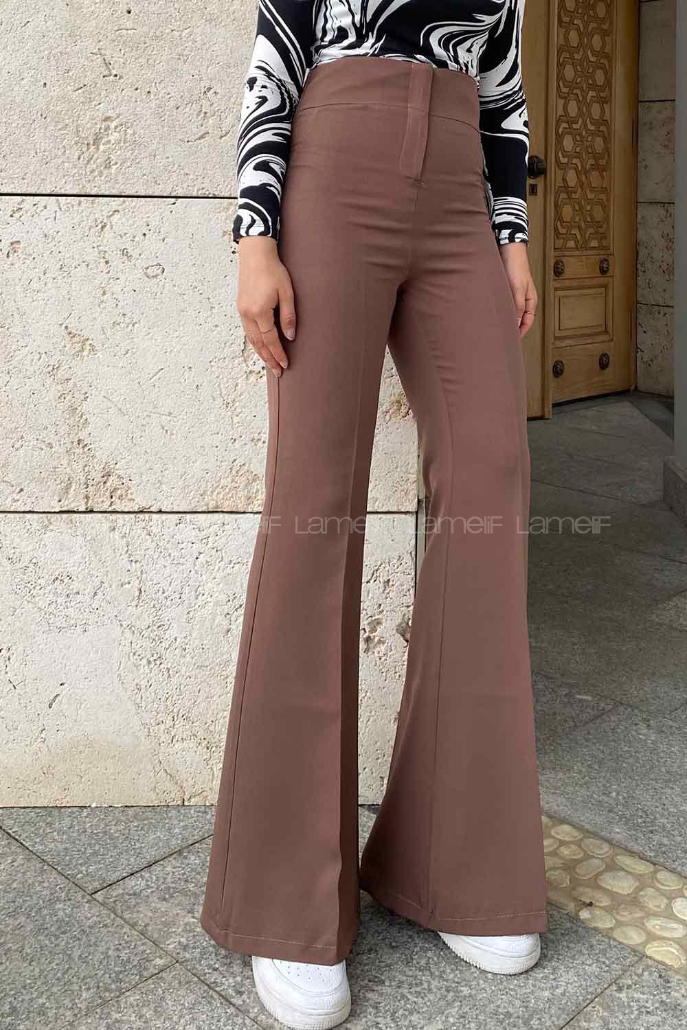 Brown Cotton Fabric High Waist Comfortable Pants