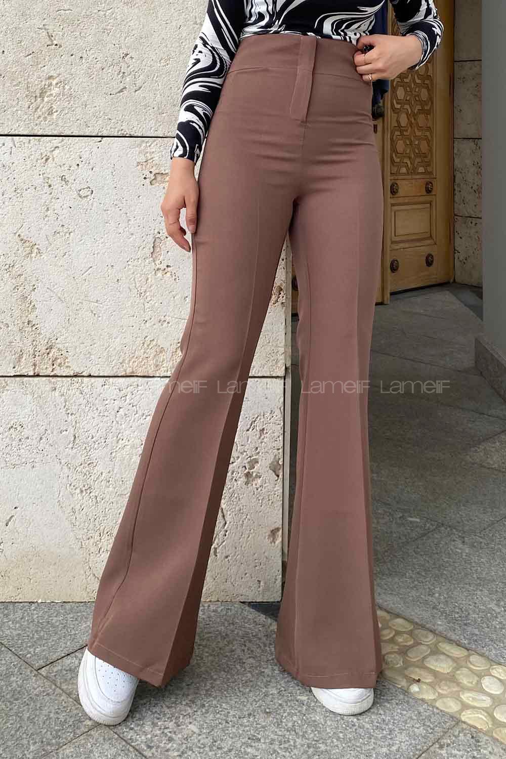 Brown Cotton Fabric High Waist Comfortable Pants