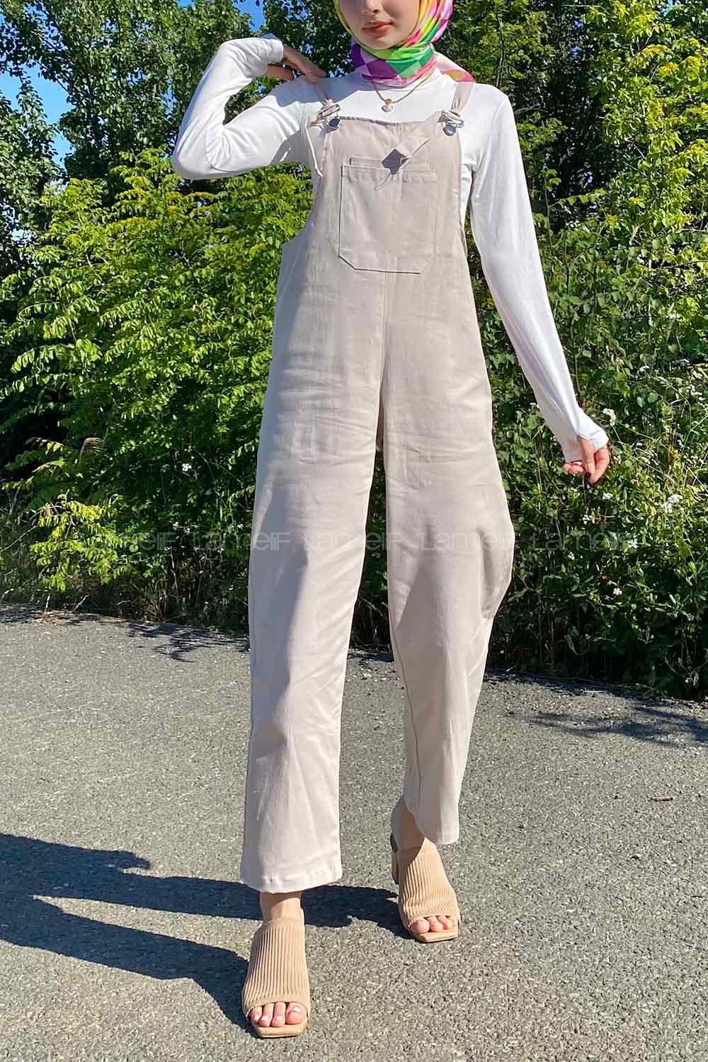 Stone Normal Neck Cotton Unprinted Overalls