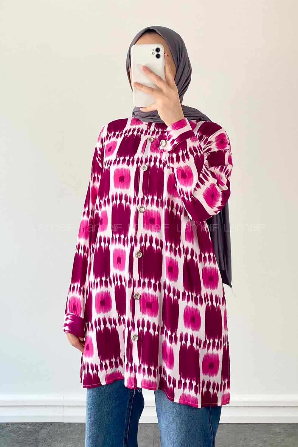 Plum Shirt Collar Long Arm Cotton Printed Shirt