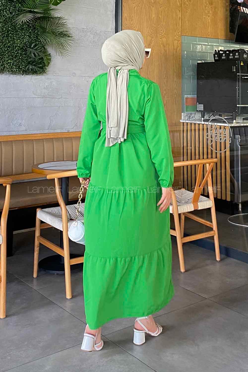 Grassgreen Medium Crew Neck Cotton Fabric Unprinted Dresess