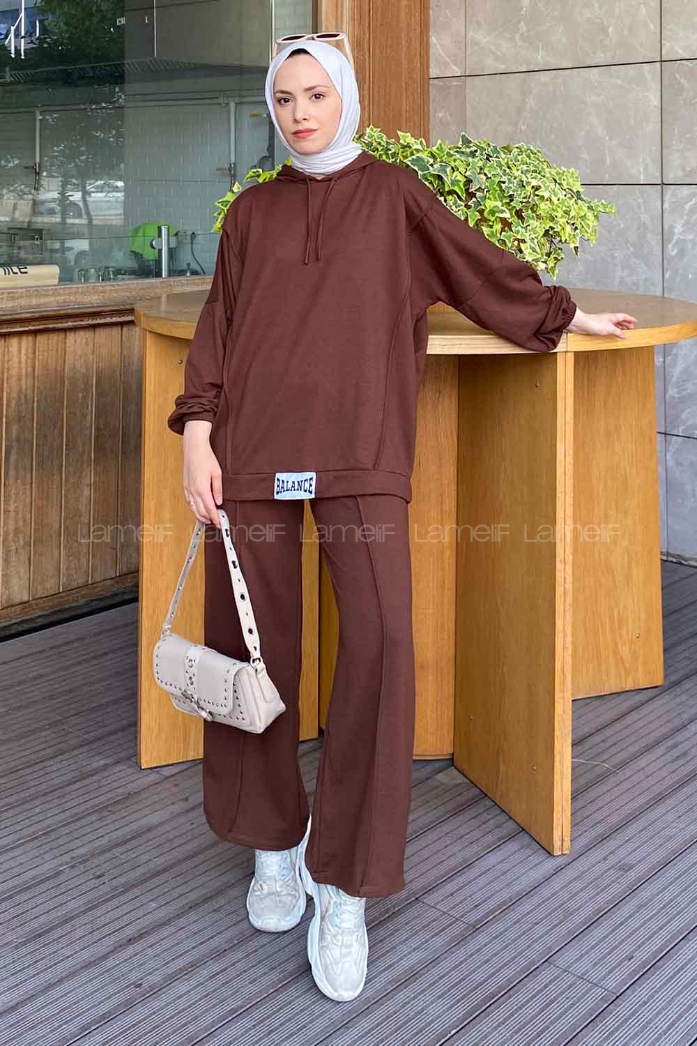 Lamelif Balance Armalı Çımalı İkili Tesettür Takım Acı Kahve