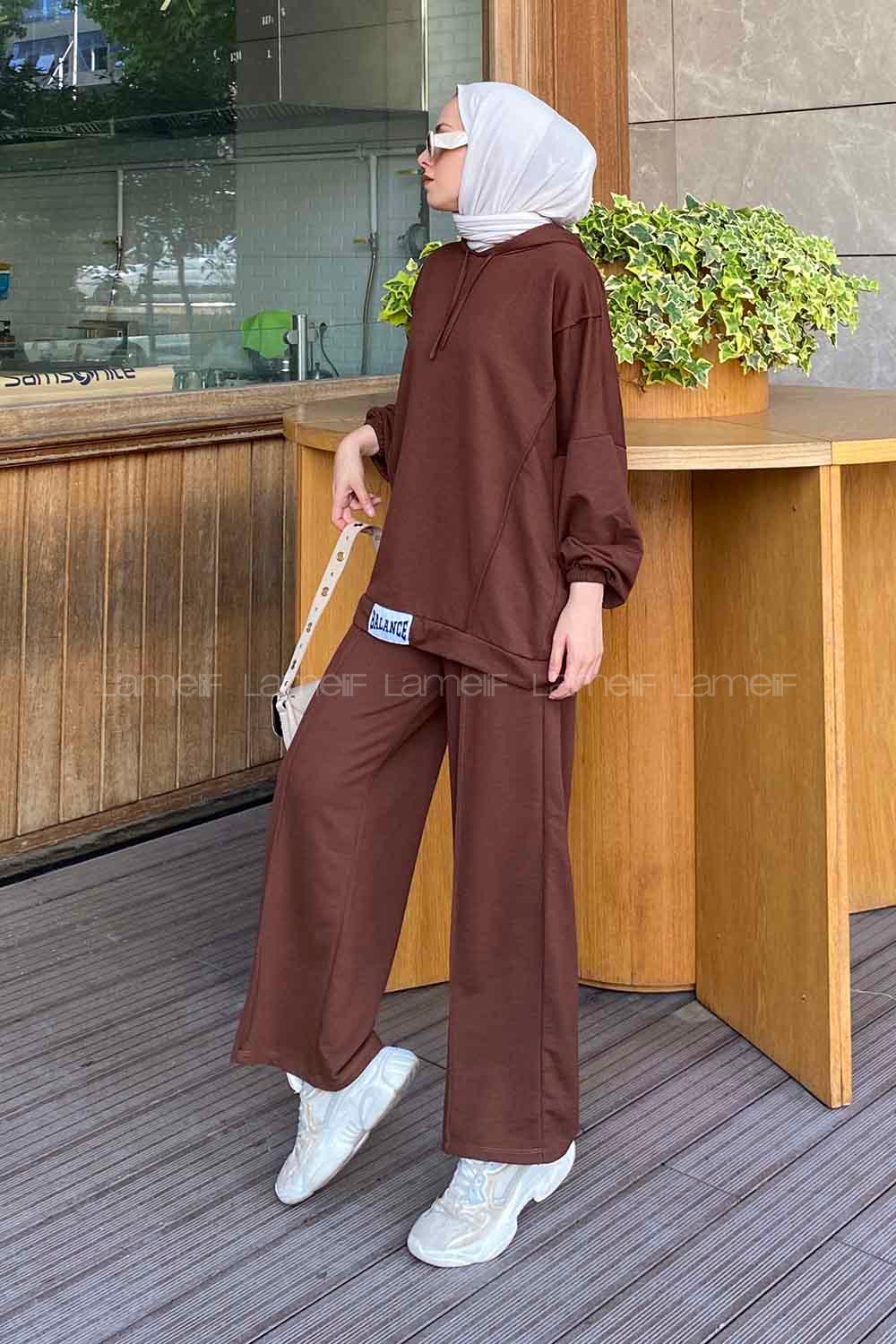 Lamelif Balance Armalı Çımalı İkili Tesettür Takım Acı Kahve