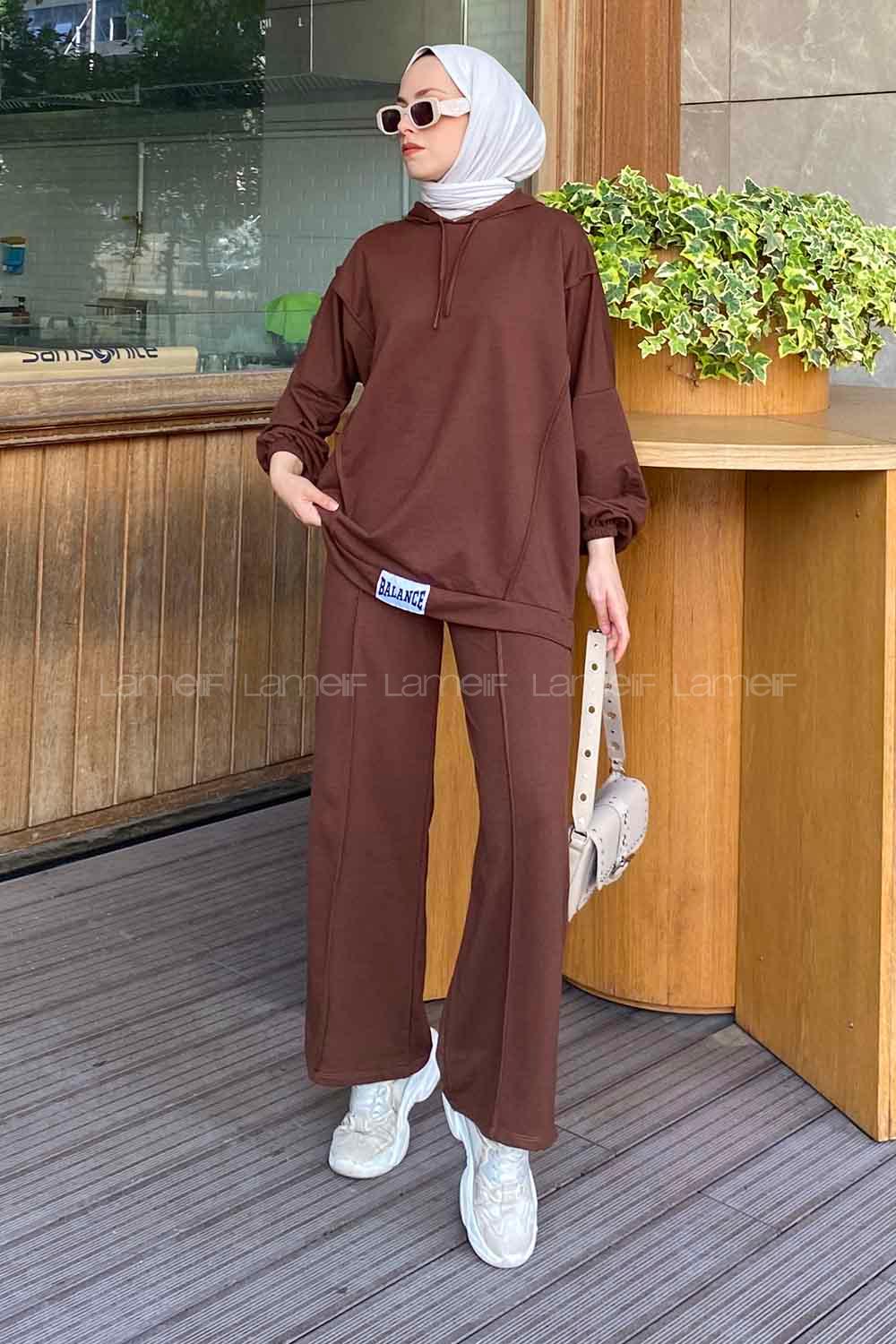 Lamelif Balance Armalı Çımalı İkili Tesettür Takım Acı Kahve