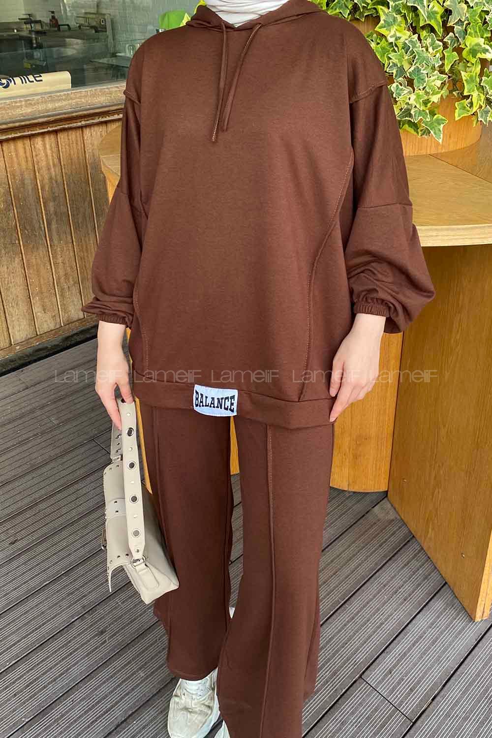 Lamelif Balance Armalı Çımalı İkili Tesettür Takım Acı Kahve