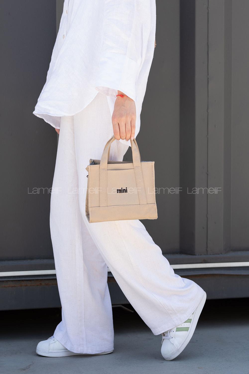 Lamelif Kanvas Mini Kadın Çanta Vizonrengi