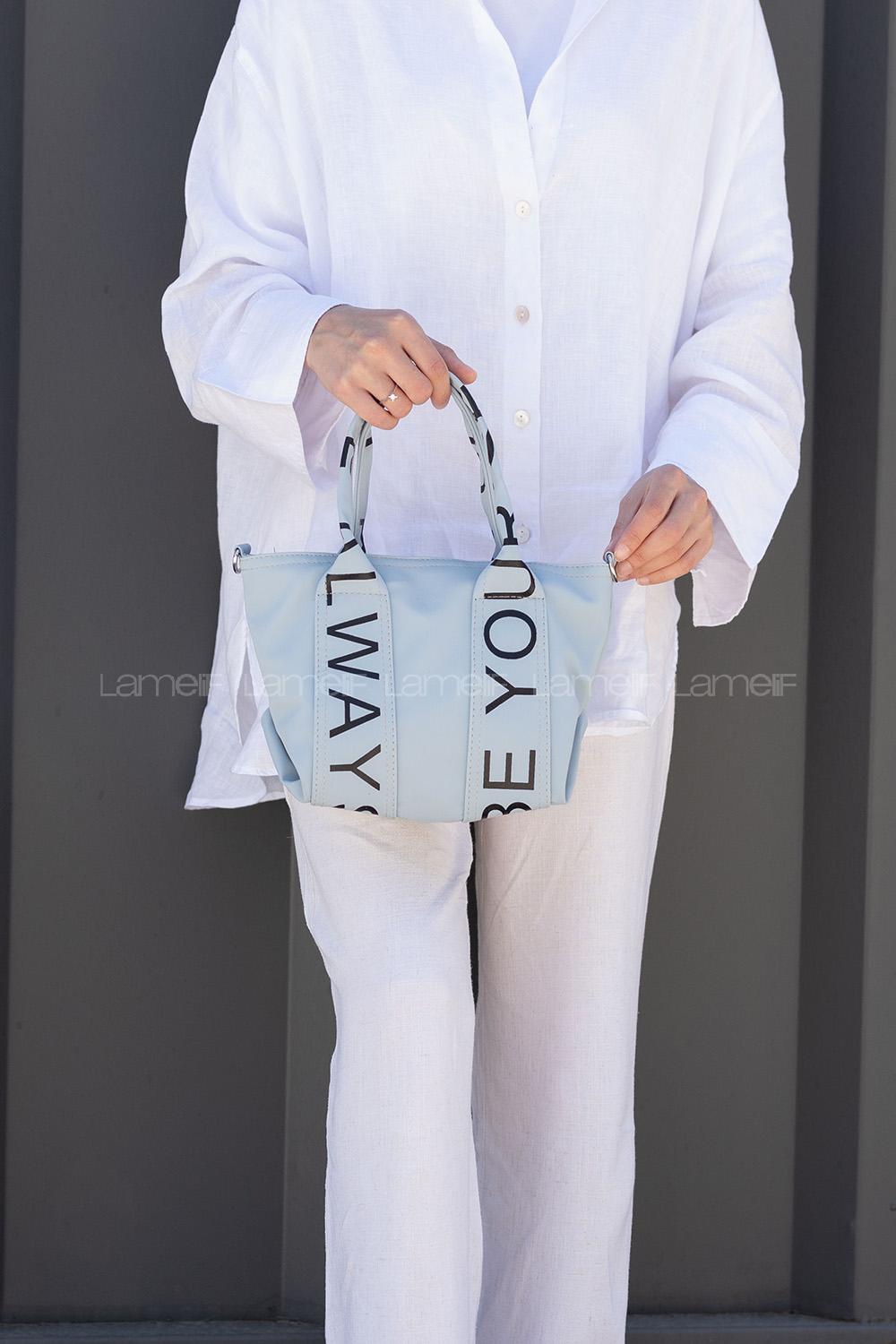 Lamelif Organik Kanvas Kumaş Çapraz Kadın Çanta Buz Mavisi