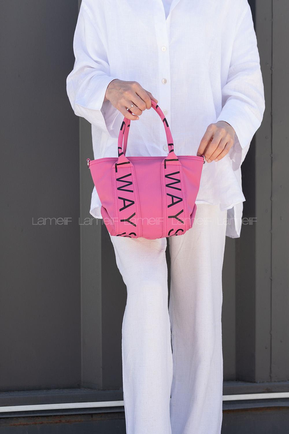 Lamelif Organik Kanvas Kumaş Çapraz Kadın Çanta Fuşya