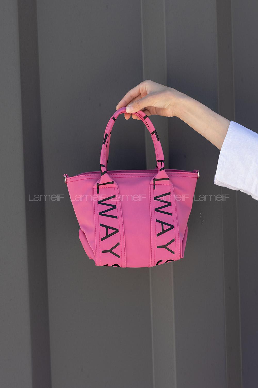 Lamelif Organik Kanvas Kumaş Çapraz Kadın Çanta Fuşya