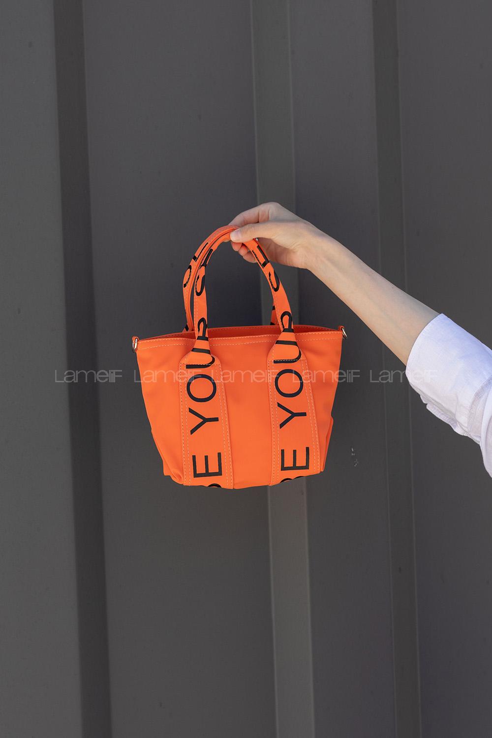 Lamelif Organik Kanvas Kumaş Çapraz Kadın Çanta Turuncu