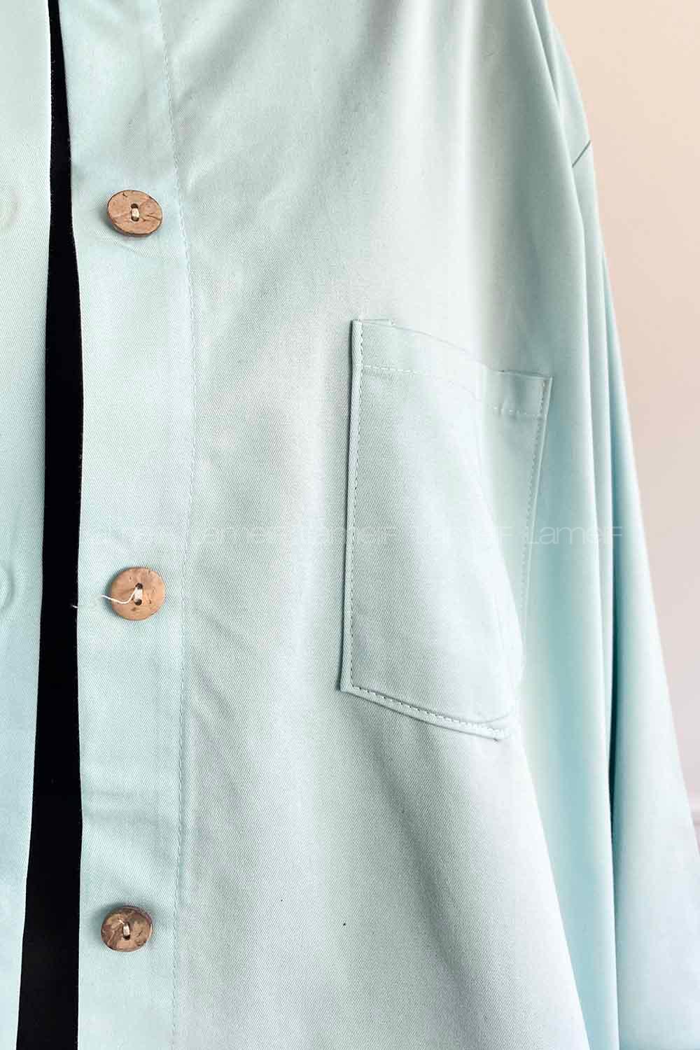 Light Blue Shirt Collar Long Arm Cotton Fabric Unprinted Shirt