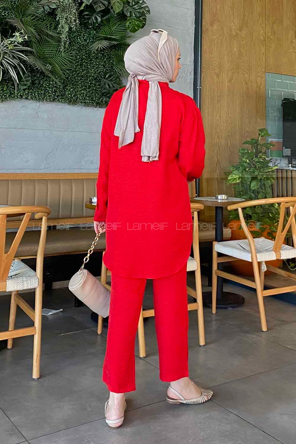 Red Shirt Collar Long Arm Without Accessories Viscose Fabric Regular Trousers Comfortable Suit