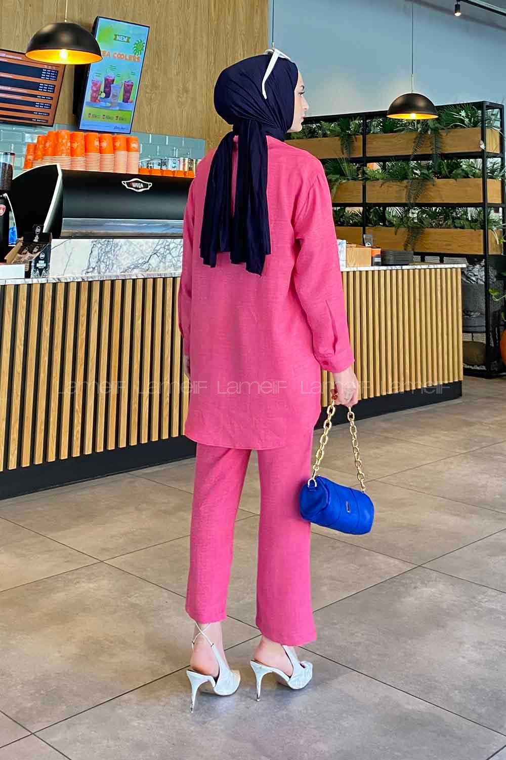 Pink Shirt Collar Long Arm Without Accessories Viscose Fabric Regular Trousers Comfortable Suit