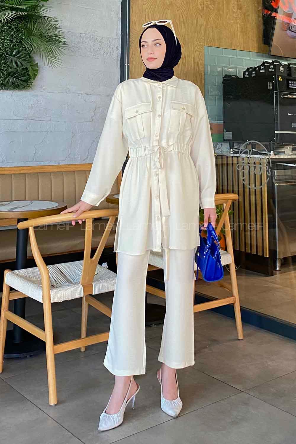 Cream Shirt Collar Long Arm Without Accessories Viscose Fabric Regular Trousers Comfortable Suit