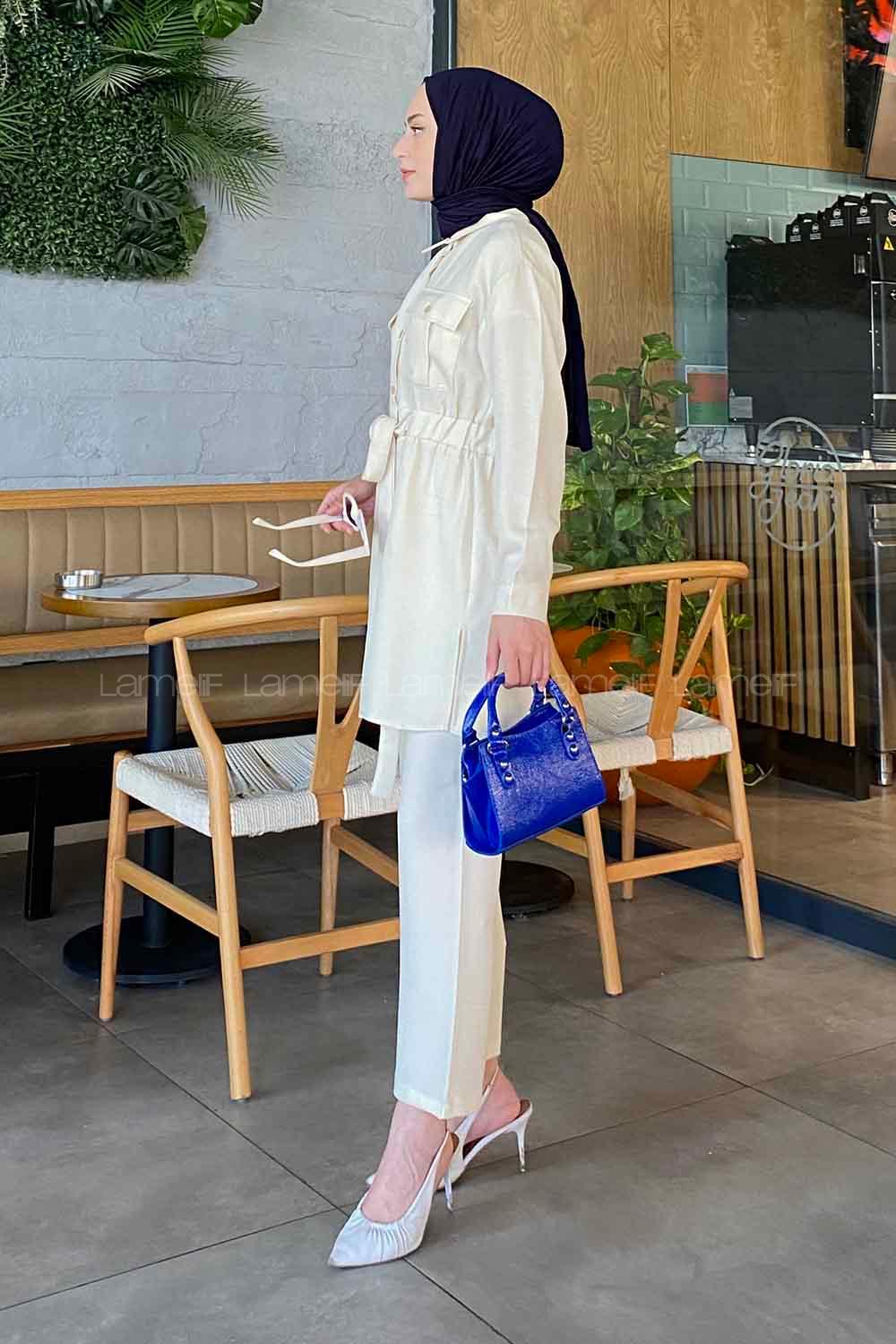 Cream Shirt Collar Long Arm Without Accessories Viscose Fabric Regular Trousers Comfortable Suit