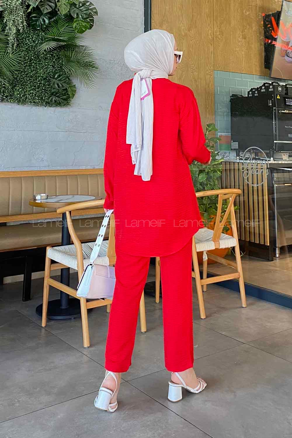 Red Shirt Collar Long Arm Without Accessories Viscose Fabric Regular Trousers Comfortable Suit