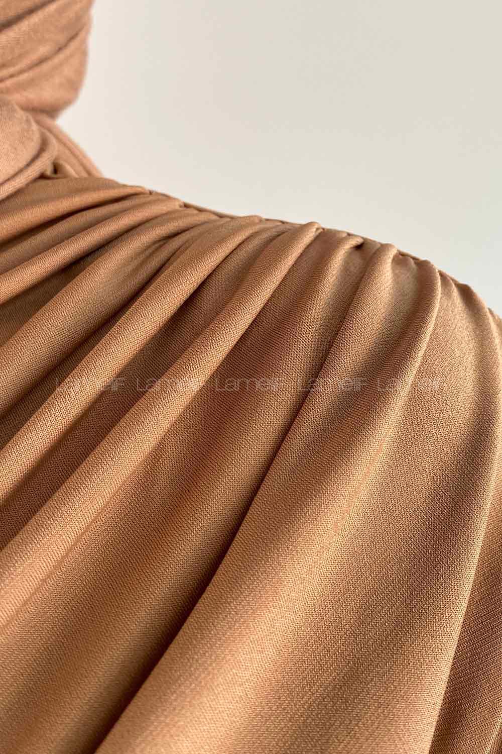 Brown With Milk Tight Neck Long Arm Without Accessories Cotton Fabric Unprinted Blouse