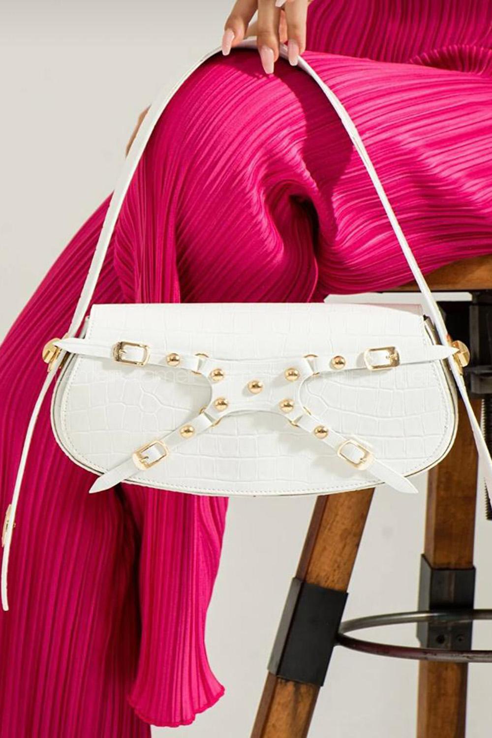 White Buckle Skin Hand Bag Bag