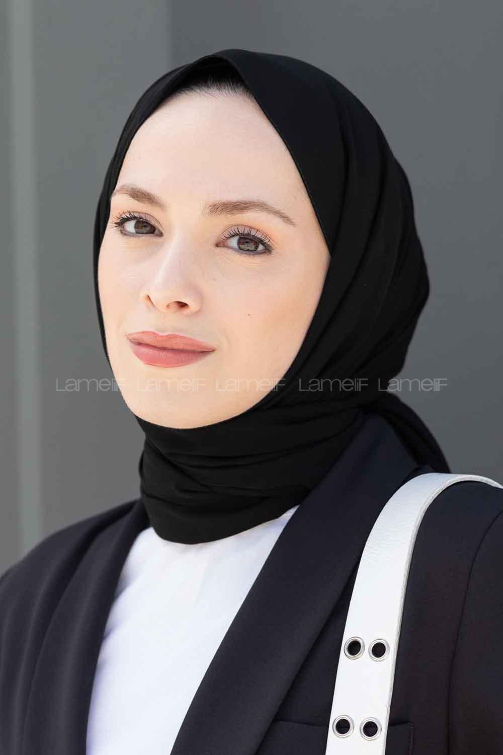 Black Viscose Fabric Silk Straight Shawl