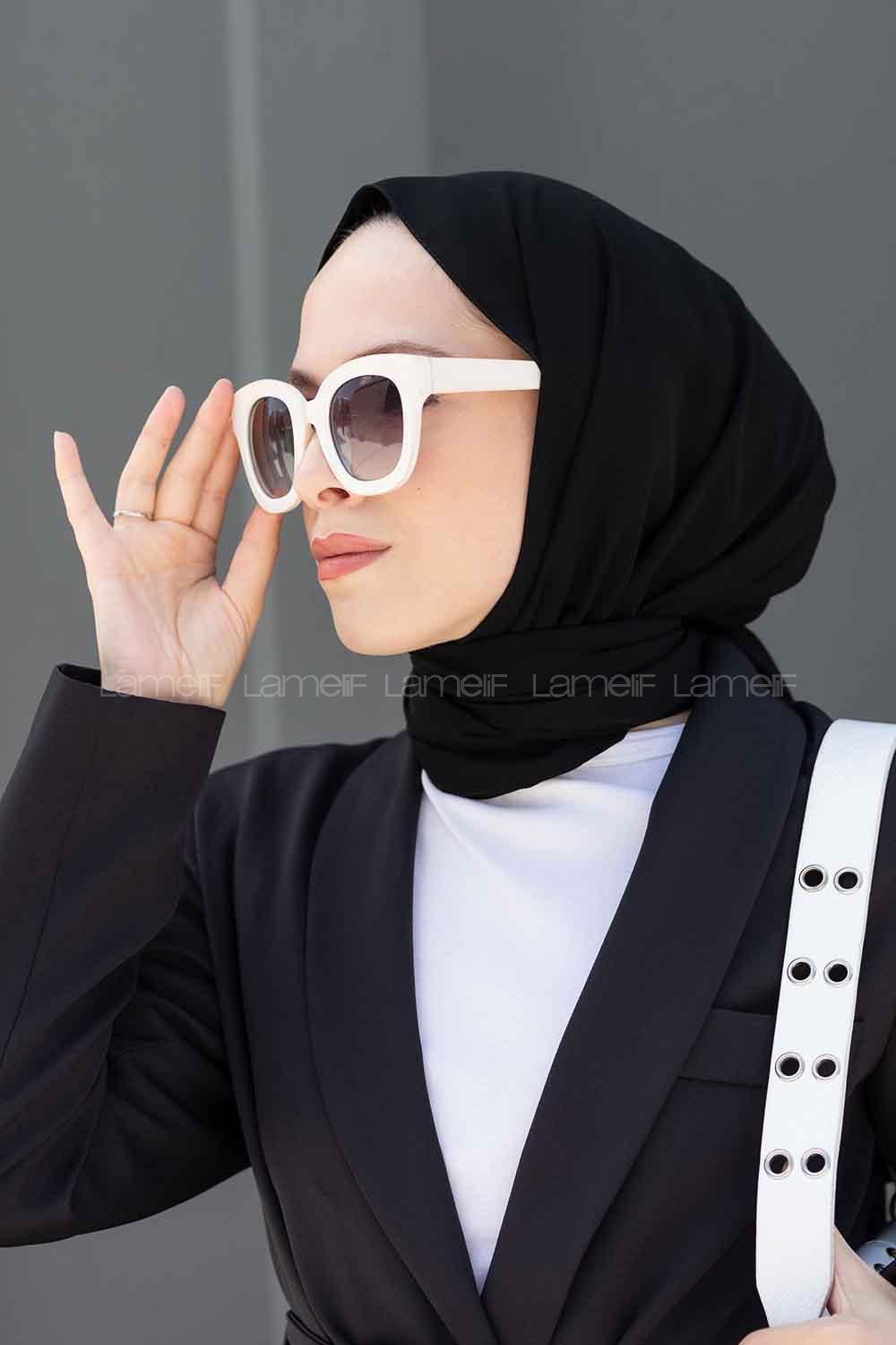 Black Viscose Fabric Silk Straight Shawl