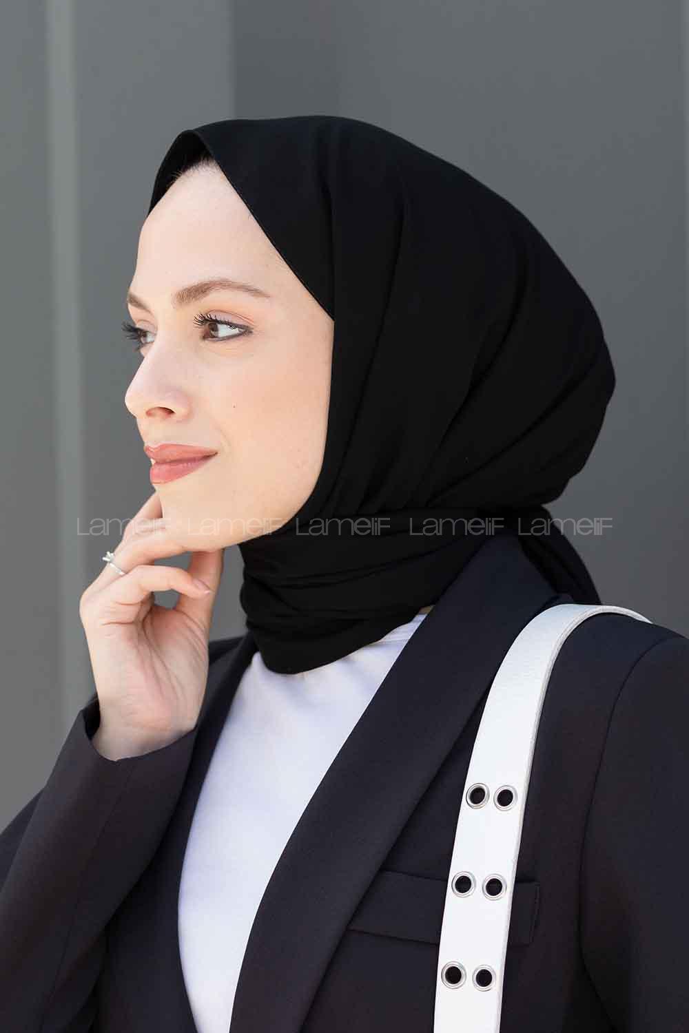 Black Viscose Fabric Silk Straight Shawl