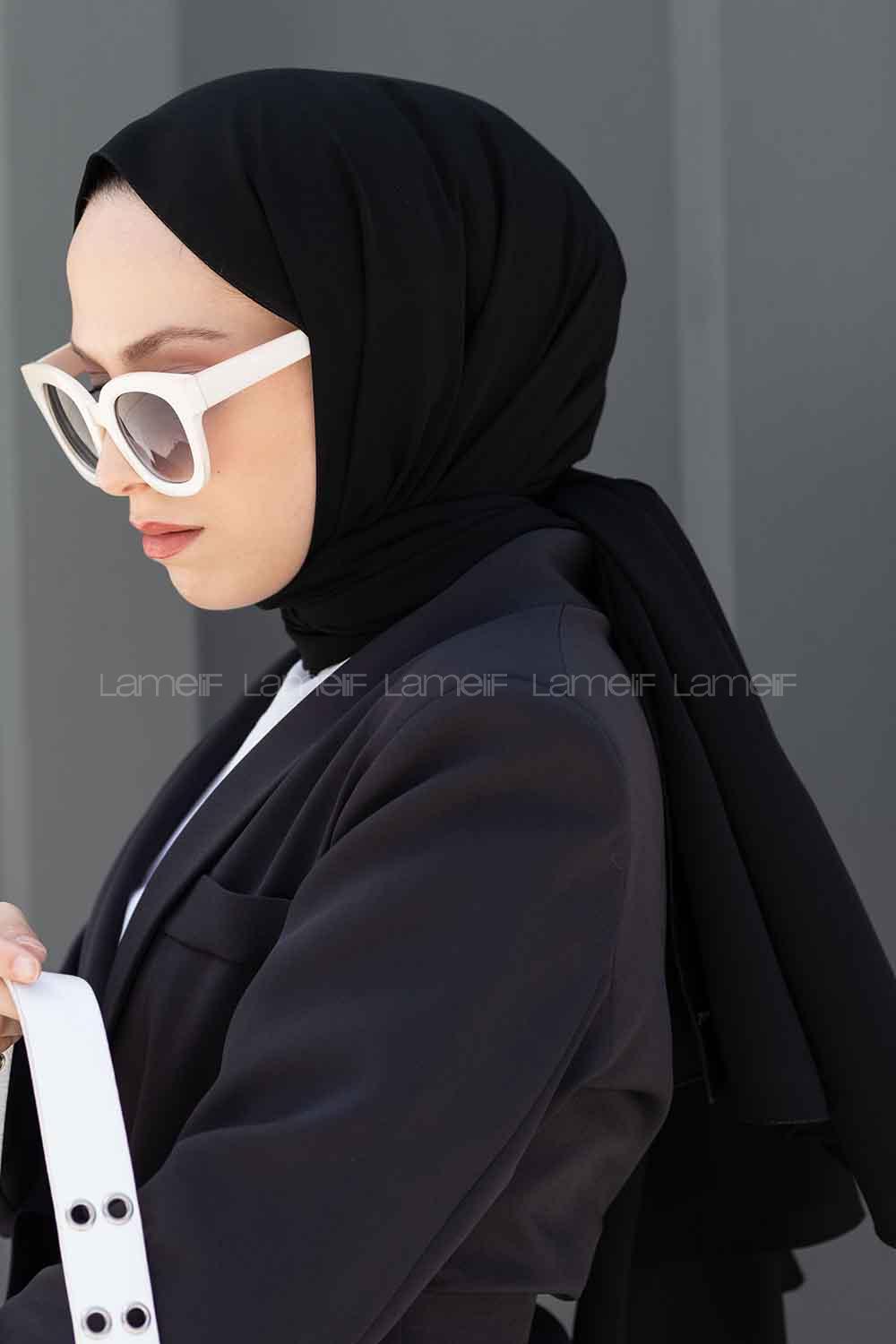 Black Viscose Fabric Silk Straight Shawl