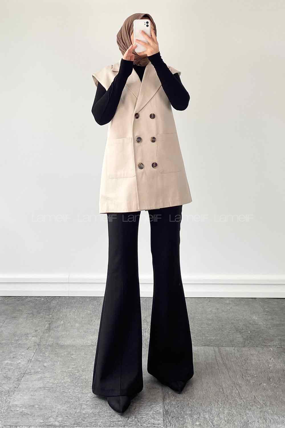 Stone Shirt Collar Zero Arm Linen Jacket