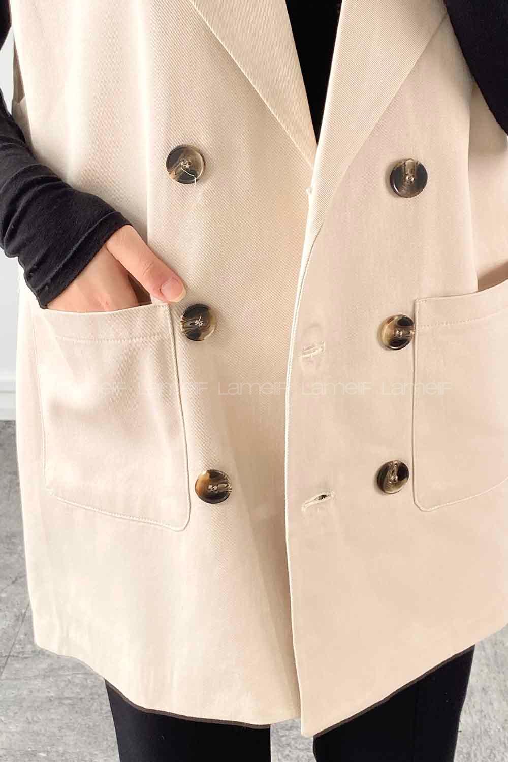 Stone Shirt Collar Zero Arm Linen Jacket