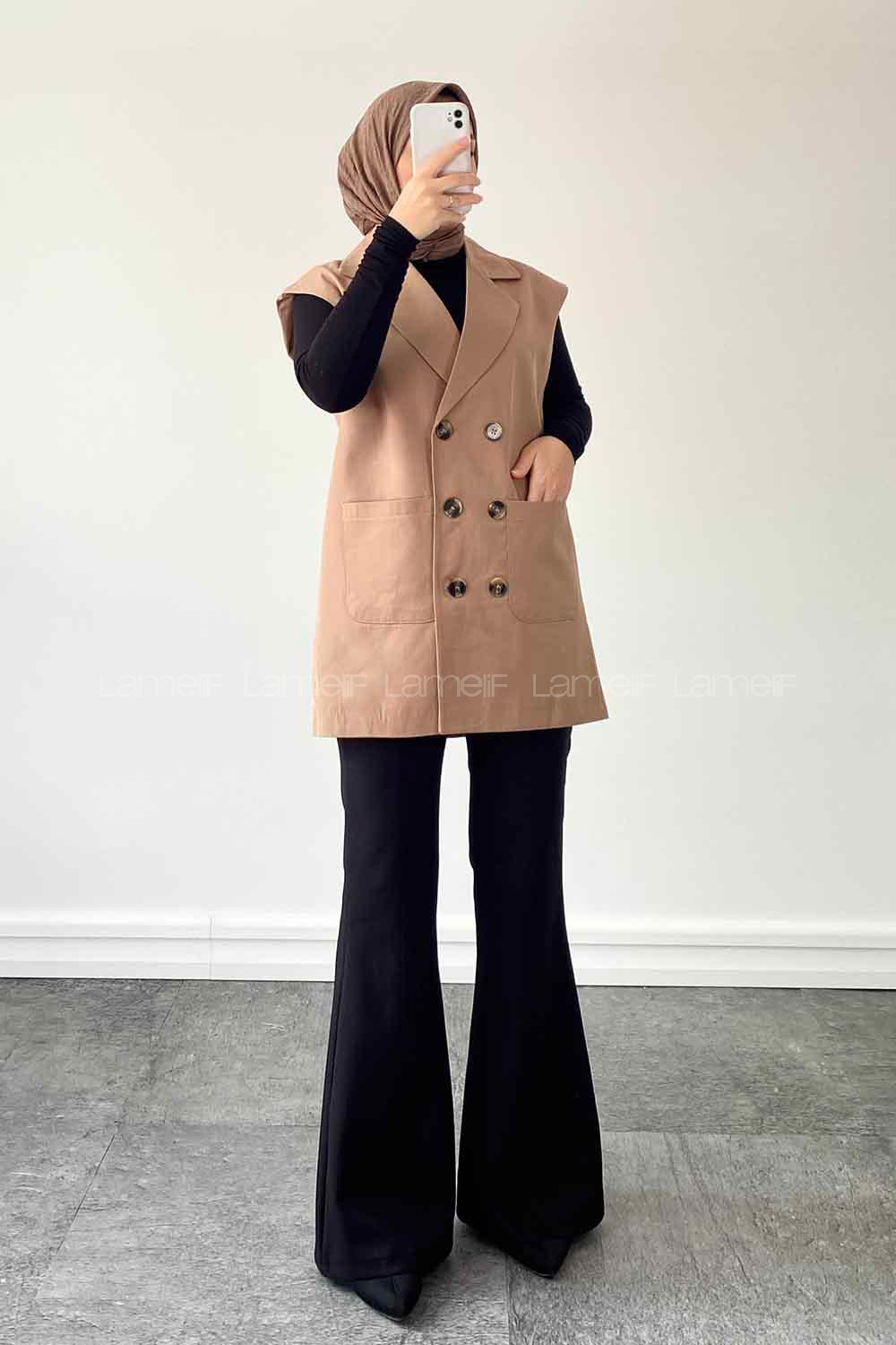 Mink Shirt Collar Zero Arm Linen Jacket