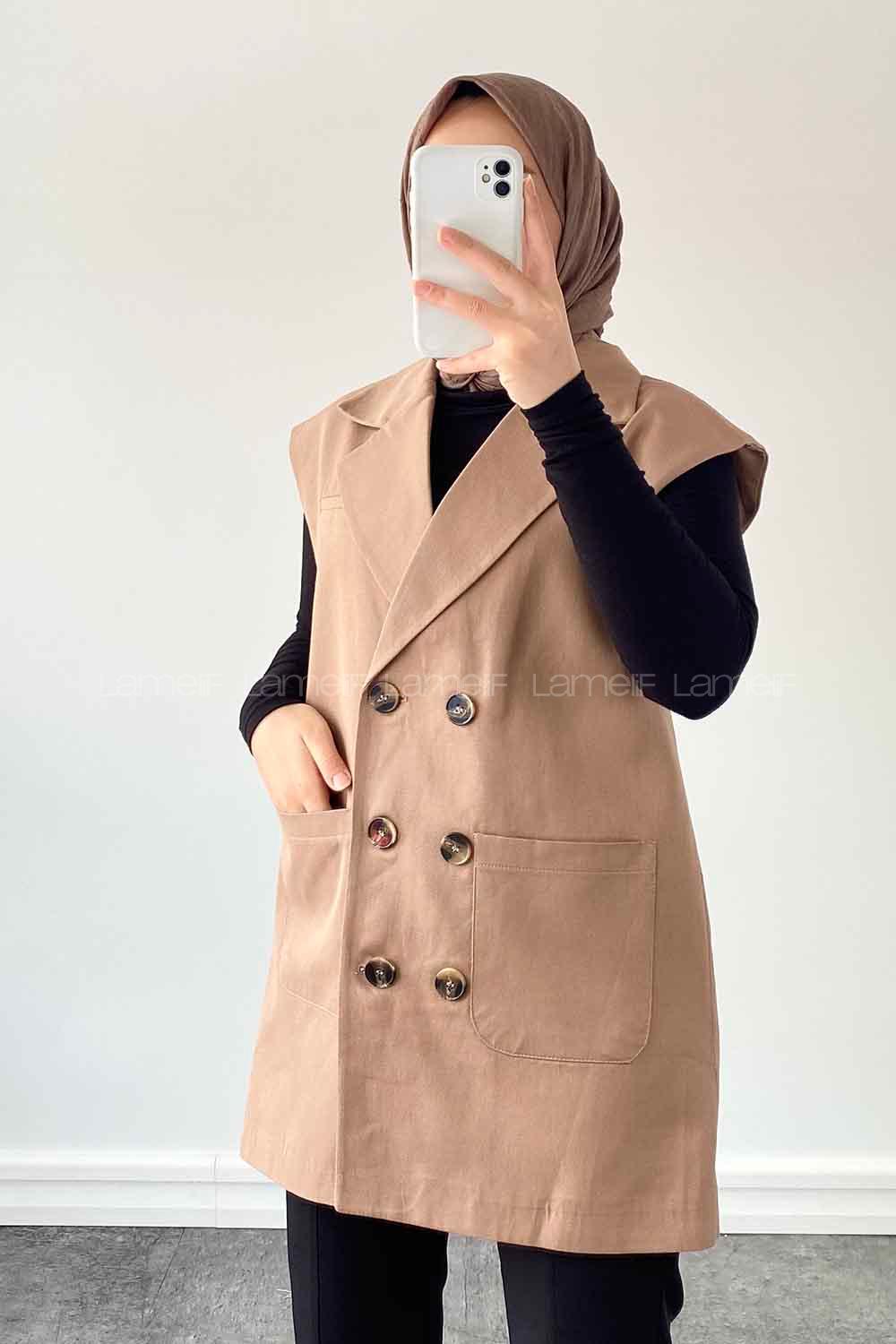 Mink Shirt Collar Zero Arm Linen Jacket