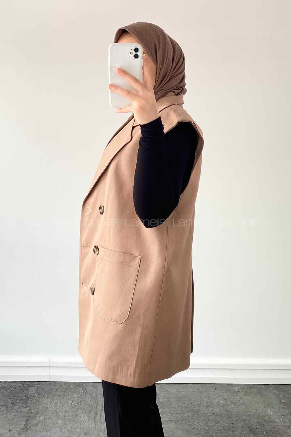 Mink Shirt Collar Zero Arm Linen Jacket