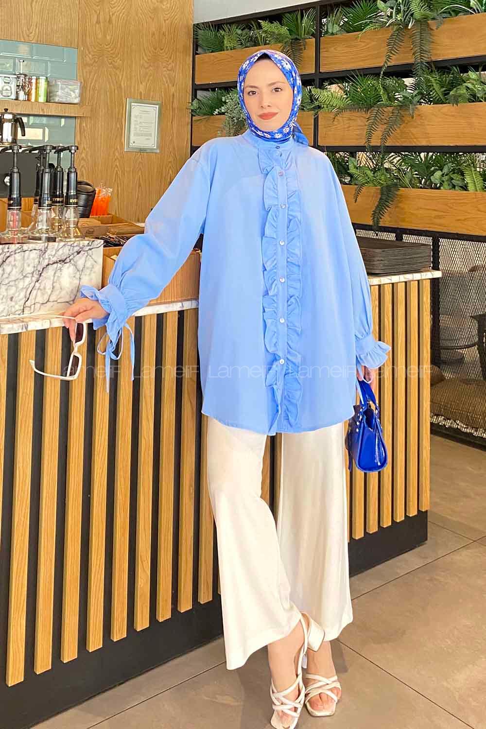 Lamelif Flores Fırfırlı Tunik Bebe Mavisi