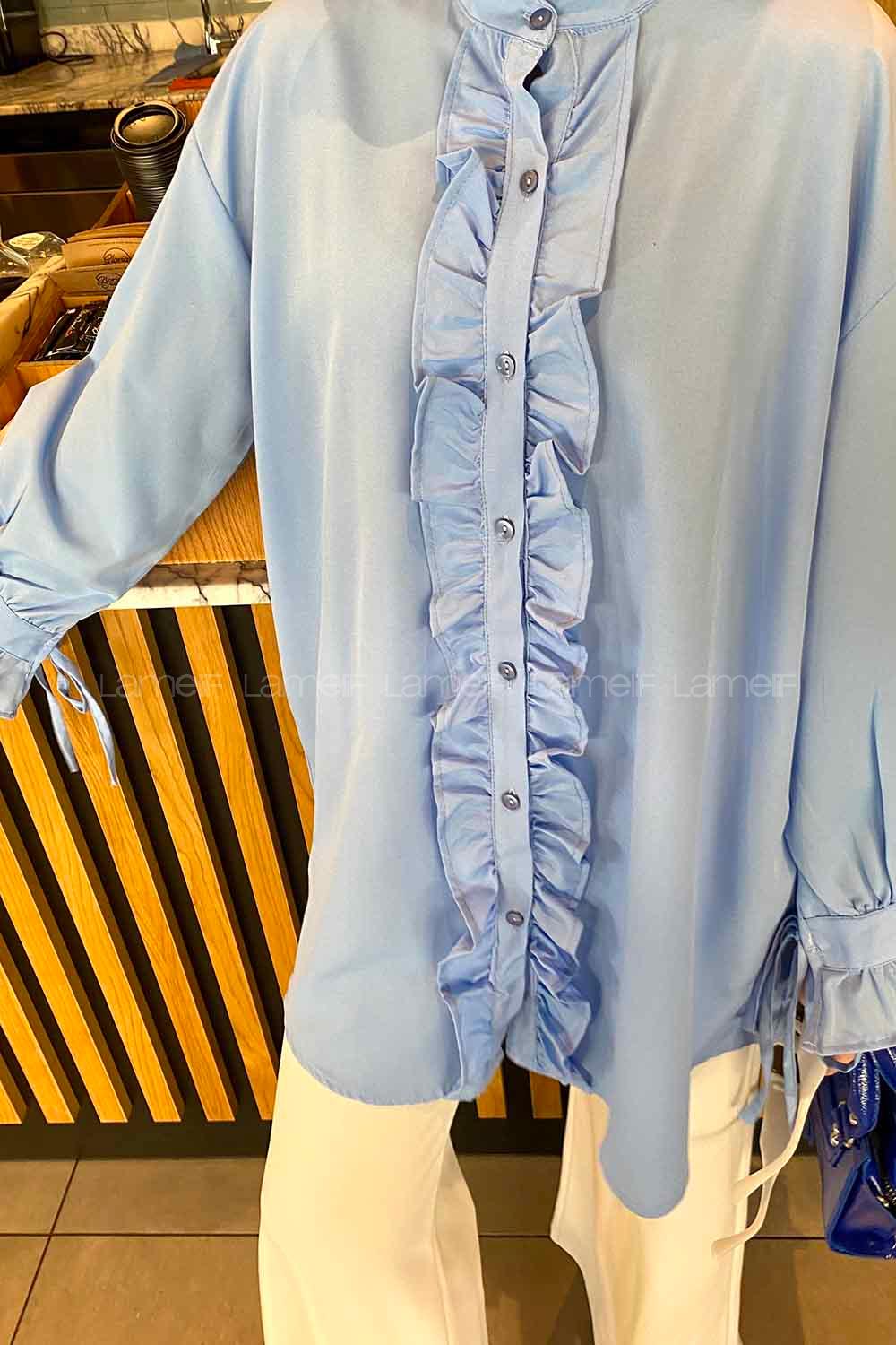 Lamelif Flores Fırfırlı Tunik Bebe Mavisi